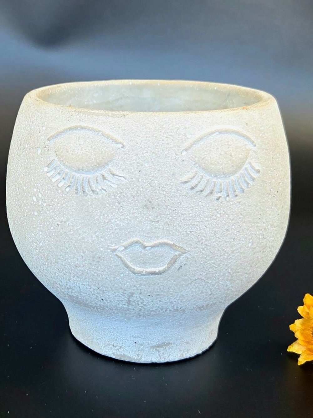 Vintage Stoneware Face Planter – Off-White – Sculptural Pottery